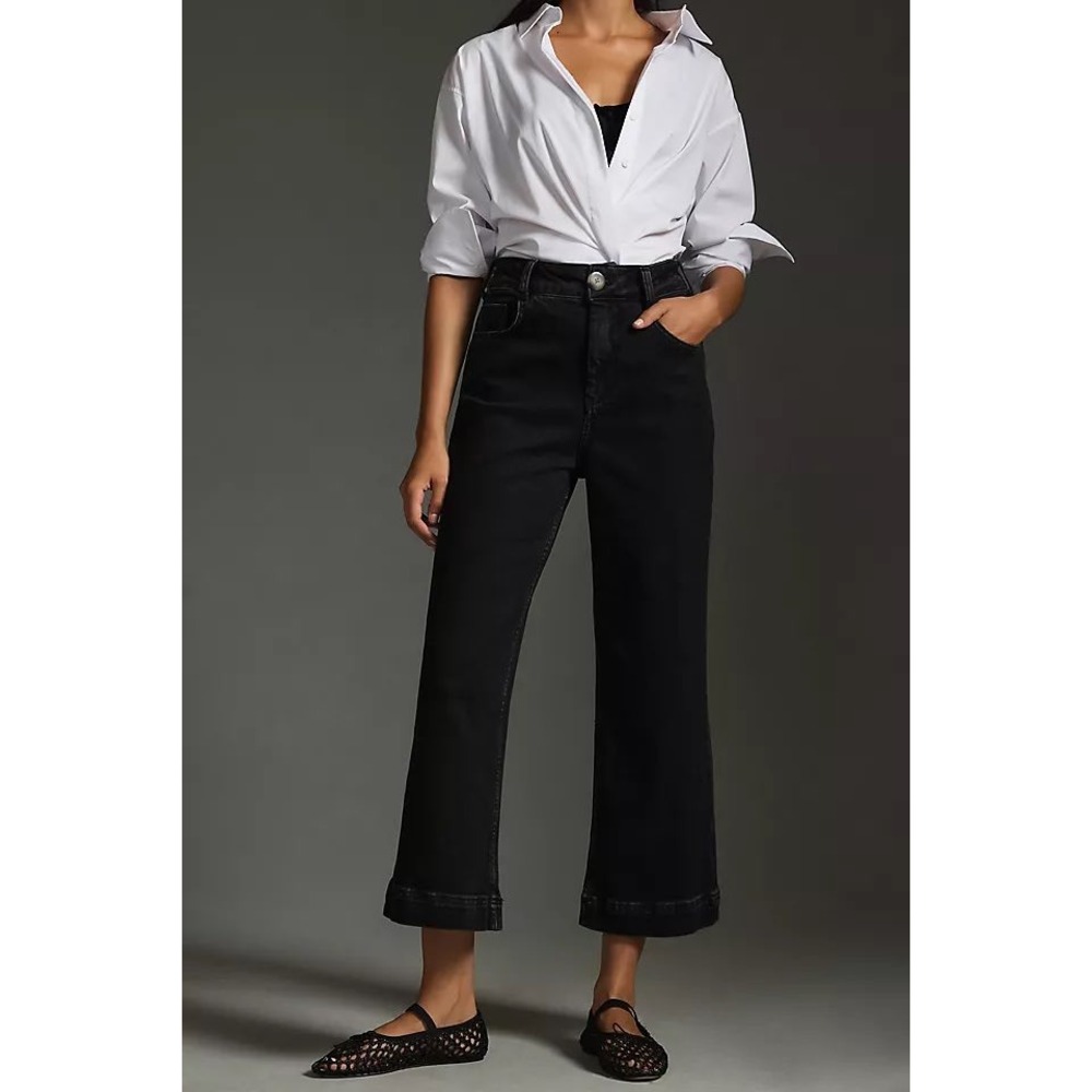 Anthropologie Pilcro The Skipper High-Rise Crop Wide-Leg Jeans in Dark City Wash